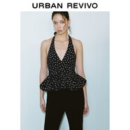 UR2025春季新款女裝法式波點(diǎn)掛脖系帶露背吊帶衫UWG250024