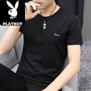花花公子（PLAYBOY）莫代爾短袖t恤男裝潮流修身夏季冰絲速干涼感半袖圓領(lǐng)上衣服體恤  8817-443黑色 M