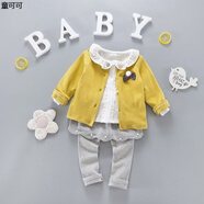 嬰兒衣服分體春秋女寶嬰兒分體套裝春秋女孩嬰幼兒春裝外套女童裝春秋嬰兒三件套裝公主衣服0-1歲3春季2秋裝5 8726三件套黃色 80