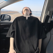 主意范（ZHUYIFAN）大碼v領(lǐng)冰絲短袖t恤男夏季薄款衣服高級感男士寬松大碼男裝上衣潮 黑色 3XL