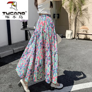 啄木鳥（TUCANO）雪紡碎花半身裙女夏2025新款高腰a字中長蛋糕傘裙波西米亞風裙子 2號 均碼