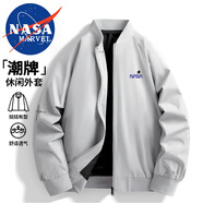NASA MARVEL夾克男春秋外套潮流休閑時(shí)尚運(yùn)動(dòng)寬松立領(lǐng)棒球服情侶款 灰色 2XL