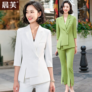 晨芙時(shí)尚西裝外套女夏季七分袖職業(yè)西服套裝氣質(zhì)名媛主持人正裝工作服 單件白色外套 XL 建議110-120斤