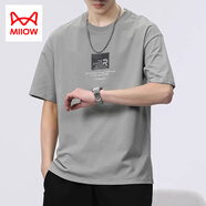 貓人（MiiOW）短袖T恤男2025夏季薄款潮流百搭休閑體恤純棉打底衫潮牌男裝 灰綠色 3XL