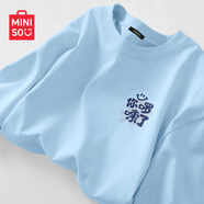 名創(chuàng)優(yōu)品（MINISO）純棉長(zhǎng)袖t恤女2025新款爆款春秋奶白色打底衫上衣休閑寬松體恤衫 淺藍(lán)(有趣文字胸標(biāo)) M 160 (不褪色 不變形)