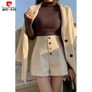 皮爾卡丹（pierre cardin）2023秋季新款西裝短褲外穿顯腿長(zhǎng)時(shí)尚靴褲高腰顯瘦a字闊腿褲子 杏色 XL