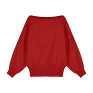 愛(ài)依服粉色一字肩蝙蝠袖毛衣女秋冬季長(cháng)袖斜肩針織衫寬松慵懶風(fēng)露肩上衣 紅色 均碼