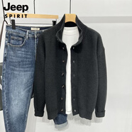 JEEP SPIRIT2025秋冬新款日系純色立領(lǐng)開(kāi)衫毛衣外套男寬松休閑復古針織衫夾克 黑色 M