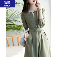 羅蒙（ROMON）法式襯衫連衣裙女2025春秋新款長袖修身顯瘦氣質(zhì)優(yōu)雅通勤中長款裙 綠色 M 100-110斤