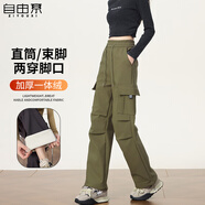 自由系加絨工裝褲女秋冬加厚2025美式寬松休閑運動(dòng)褲防潑水傘兵沖鋒褲子