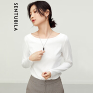 尚都比拉春秋一字領(lǐng)上衣顯瘦長袖t恤女寬松高級感內(nèi)搭打底衫 云白 XXL 