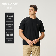 SIMWOOD/簡木男裝【寬松版】230g長絨棉sorona涼感短袖T恤SO120141 黑色 L (建議136-150斤)