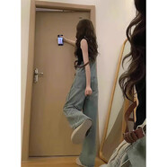 依慕琪絲克諾依 小個(gè)子背帶褲女2025年春季新款美式直筒寬松顯瘦牛仔褲 圖片色 均碼 s
