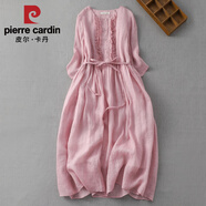 皮爾卡丹（pierre cardin）2025夏季文藝復古圓領(lǐng)雙層仙氣系帶收腰中長(cháng)款旅行度假連衣裙女薄 2024綠色2025 2XL