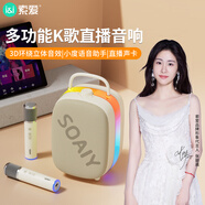 索愛（soaiy）SSK02藍(lán)牙唱歌神器K歌雙麥克風(fēng)音箱一體式內(nèi)置聲卡5.4藍(lán)牙智能AI小度點(diǎn)歌家用ktv音響套裝 油彩白