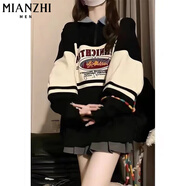 棉致2025美式拼色polo領(lǐng)衛(wèi)衣女春秋季新款寬松學(xué)生慵懶風(fēng)加厚 黑色【B307常規(guī)高品質(zhì)】 L 100-120斤