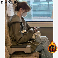 棉致美式復古慵懶風連帽開衫衛(wèi)衣短外套女春秋冬季新款加絨寬松顯瘦 灰綠色【030加絨高品質(zhì)34.5】 M 90-110斤
