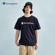 Champion冠軍情侶短袖新款美式潮牌t恤寬松休閑純棉上衣 藏青色 S