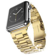 LAZYODD適用蘋果手表S10表帶apple watch9/8/7/6/SE/5/4通用表帶iwatch ultra1/2/3不銹鋼三株表帶鋼帶潮 土豪金色 42/44/45MM