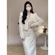 阿瑪瑟（amase）法式小香風(fēng)名媛時(shí)尚兩件套裝裙女秋冬茶系韓劇富家千金搭配一整套 米白色套裝 M