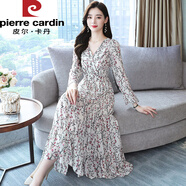 皮爾卡丹洋氣春秋新款韓版碎花連衣裙女輕熟雪紡長(cháng)裙收腰顯瘦氣質(zhì)過(guò)膝裙子 888 M 建議85斤左右