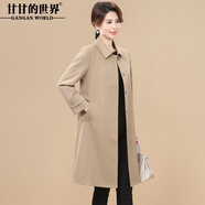 甘甘的世界2026春季新款中年女裝風(fēng)衣中長(cháng)款外套甘夫人氣質(zhì)上衣 卡其 3XL 適合145-155斤