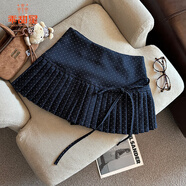 乖甜星學(xué)院風(fēng)波點(diǎn)百褶半身裙女蝴蝶結系帶a字裙小個(gè)子秋季圣誕紅色裙子 藏青色【氣質(zhì)/美式/梨型身材遮胯 L 建議100-110斤