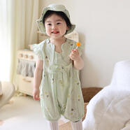 wua.wua嬰兒衣服夏季薄款0-12個月女寶寶連體衣套裝公主款哈衣外出夏裝 薄荷綠+發(fā)帶+三雙襪+花兒帽子 80cm （適合9-12月 體重16-20斤）