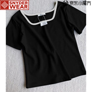 SNYDER WEAR正肩T恤女小眾設計方領(lǐng)短袖秋ins潮短款高腰露臍修身顯瘦上衣短袖 黑色 2XL 建議130-150斤