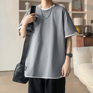 WHIM NASA純棉短袖t恤男士夏季寬松休閑假兩件上衣服青少年學(xué)生潮流T恤男 639深灰 XL