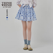 Teenie Weenie小熊女裝半身裙25夏季新款細(xì)褶花朵小清新蓬蓬短裙子 淺藍(lán)色 M