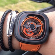 SEVENFRIDAY七個星期五自動機械表 桔紅色