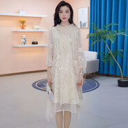 法蘿迪（FA LUO DI）2025春夏新款氣質(zhì)顯瘦減齡不規(guī)則輕奢寬松連衣裙女大碼媽媽裝裙子 白色連衣裙 L （建議115-125斤）