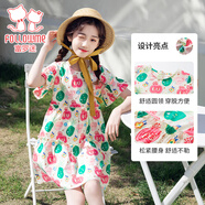 富羅迷女童連衣裙夏季純棉滿(mǎn)印裙子兒童甜美可愛(ài)公主碎花裙 彩色  160 
