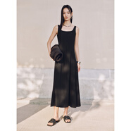 太平鳥(niǎo)女裝連衣裙無(wú)袖方領(lǐng)女夏法式A字吊帶裙長(cháng)款簡(jiǎn)約 靜謐黑 M