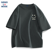 GENIOLAMODE短袖男士夏季純棉透氣簡(jiǎn)約休閑時(shí)尚印花t恤男裝上衣服 深灰 3XL