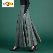 初徑媽媽棉麻半身裙春秋冬復古中長(cháng)款中老年女高腰松緊裙亞麻碎花長(cháng)裙 綠底小碎花 單層 裙長(cháng)85cm 薄款 M 腰圍2.0-2.1尺 建議90-110斤