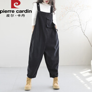 皮爾卡丹背帶褲女2025新款春秋減齡休閑百搭文藝復古時(shí)尚大碼胖mm連體褲 黑色 L 【建議100-140斤】
