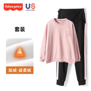 費雪（Fisher-Price）【斷碼處理】費雪孕婦裝秋冬新款冬季針織連衣裙子女加絨加厚冬裝 2214粉紅套裝-加絨款 S