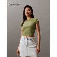 Calvin Klein Jeans夏季女士簡(jiǎn)約字母時(shí)尚ck辣妹重磅微彈正肩短袖T恤J221171 L9N-迷迭香綠 XS