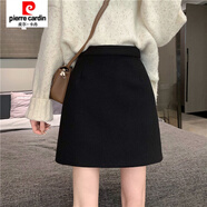 皮爾卡丹（pierre cardin）黑色毛呢a字短裙女秋冬高腰顯瘦學(xué)生包臀裙大碼百搭配毛衣半身裙 黑色 75-80 XS