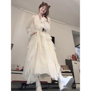 天啟世紀法式初戀中長(cháng)裙垂墜感溫柔風(fēng)白月光仙女裙子甜美氣質(zhì)高級收腰連衣 連衣裙(高品質(zhì)) S