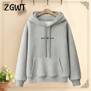 ZGWT輕奢高端品牌時(shí)尚連帽衛衣女寬松春秋新款秋冬加絨百搭印花上衣潮 灰色pe-ve（春秋款） M (85-105斤)