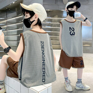 迪士尼（Disney）男童夏裝套裝2025新款男童籃球服男童夏款套裝男童夏季套裝潮 咖色 130 (身高115-125cm)