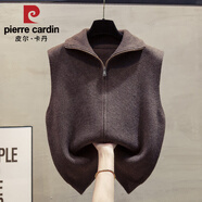皮爾卡丹（pierre cardin）高領(lǐng)拉鏈針織開(kāi)衫馬甲背心女2025春秋新款寬松外穿馬夾毛衣坎肩潮 2024咖色2025 S