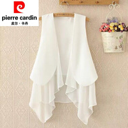 皮爾卡丹（pierre cardin）2025夏季不規則雪紡馬甲女中長(cháng)款薄款韓版無(wú)袖背心外搭坎肩薄針織 白色 L 建議【100-120斤】