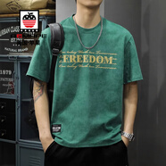 AEMAPE夏季新款美式短t恤男潮牌寬松大碼純棉半截袖薄款休閑體恤短袖男 3156原野綠T恤 XL 碼 推薦體重140-160斤