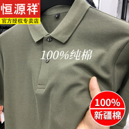 恒源祥2025新款重磅純棉polo衫男短袖t恤100%棉翻領商務休閑男裝高級感 82380軍綠(短袖) XL 建議135-150斤