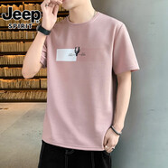 JEEP SPIRIT吉普夏季冰絲短袖t恤男士休閑打底衫寬松半袖體恤夏裝潮牌上衣服 6806藕粉 M 推薦90-110斤