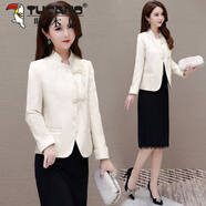 啄木鳥(niǎo)（TUCANO）時(shí)尚新中式民族風(fēng)繡花短外套女2025春款修身顯瘦百搭優(yōu)雅上衣女 米白色【兩件套】 L 【建議106-115斤】